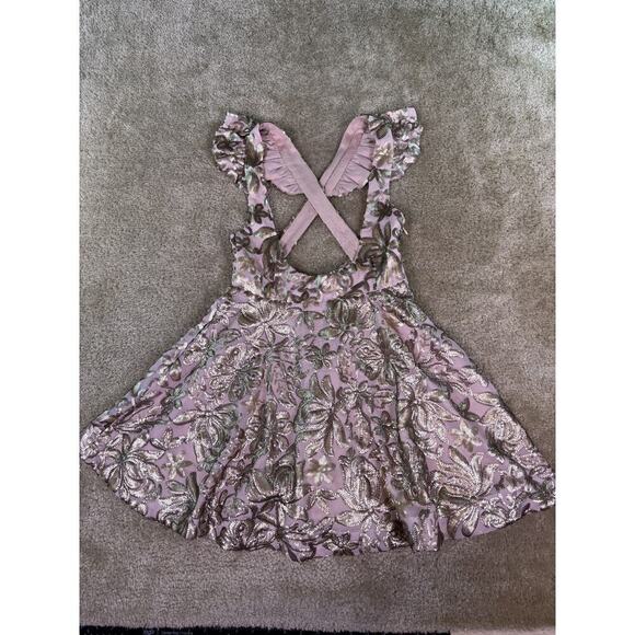 Mia Joy Dresses & Skirts - Mia Joy Joyfolie Pink Gold Floral Dress Women's Mini Ruffle Size 14 D745